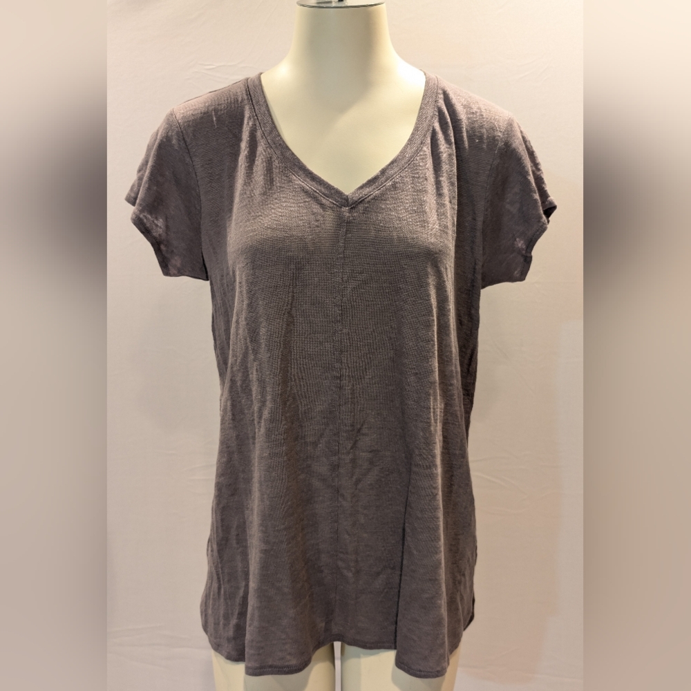 Tahari Gray Relaxed Short Sleeve Blouse